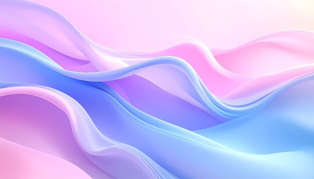 Abstract 3D rendering of flowing pastel fabric, gradient colors of pink, blue, and purple, creating a dreamy, soft visual experience