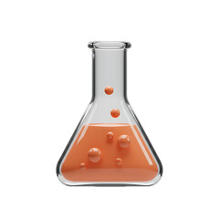Glass Beaker with Orange Liquid and Spheres on White Background
