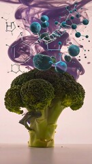 Broccoli amidst swirling chemical structures