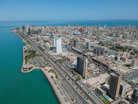 Flying Over Coastal Salmiya Kuwait - Aerial Daytime Summer Photography
