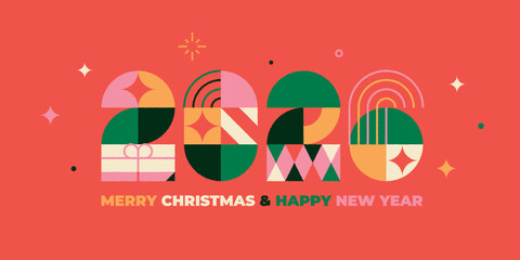 Modern vector illustrations, greeting cards, website banners, social media banners. Merry Christmas and Happy New Year 2026.