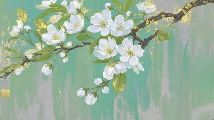 Pear blossoms white flowers blooming oil painting texture new Chinese style background