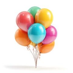 Brightly colored bunch of balloons tied together on white background