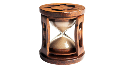 Wooden hourglass isolated on transparent background with clipping path