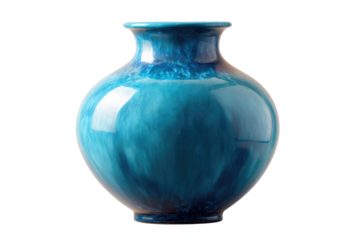 A beautiful, glossy blue ceramic vase with intricate crackled glaze, showcasing elegant curves and vibrant color variations. background removed