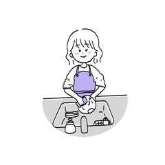 お皿を洗う　女の子　イラスト
