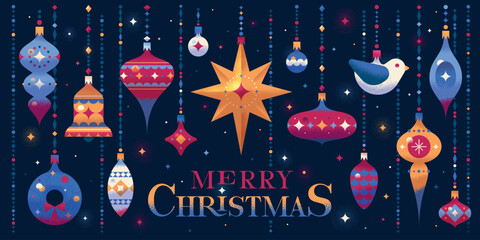Modern vector illustration, greeting card, party invitation card, website banner, flyer. Merry Christmas and Happy New Year.