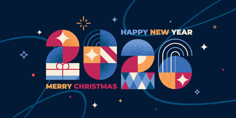 Modern vector illustrations, greeting cards, website banners, social media banners. Merry Christmas and Happy New Year 2026.