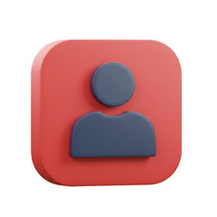 Red Rounded Square with Dark Blue Silhouette of Head and Shoulders