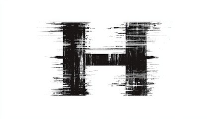 Fototapeta premium Bold thin letter H is presented in a glitchy black style, suggesting a digital or hacker theme with a serious aesthetic