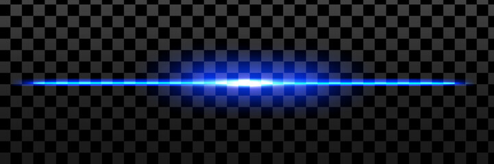 Blue laser line beam on dark background. Blue neon light horizontal ray beam © Анжелика Полтавец