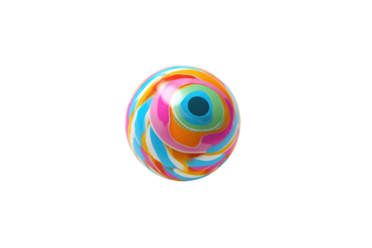A vibrant, multicolored swirling sphere resembling a candy or marble is centered against a solid transparent background, showcasing abstract patterns. background removed - Powered by Adobe