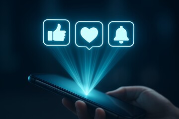 Social Media Engagement with Glowing Icons on Smartphone