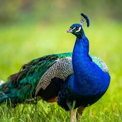 Peacock in grassy field