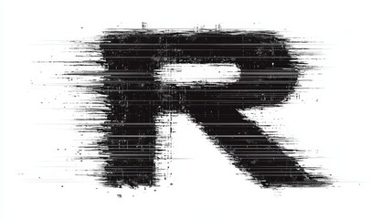 Glitch art showcases a bold letter R, embodying a serious hacker vibe with unique thin font dynamics and textures
