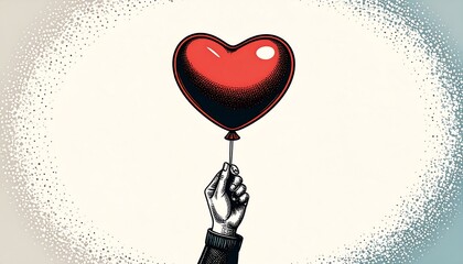 A hand holding a heart-shaped balloon