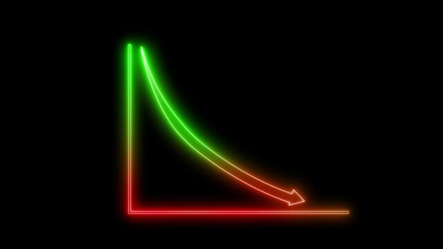 Neon Downward Curve Graph on Black Background, Financial Bar Graph Animation with Neon Glow