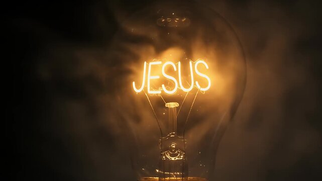 Jesus Name Glowing Inside Light Bulb Symbolizing Faith and Hope.