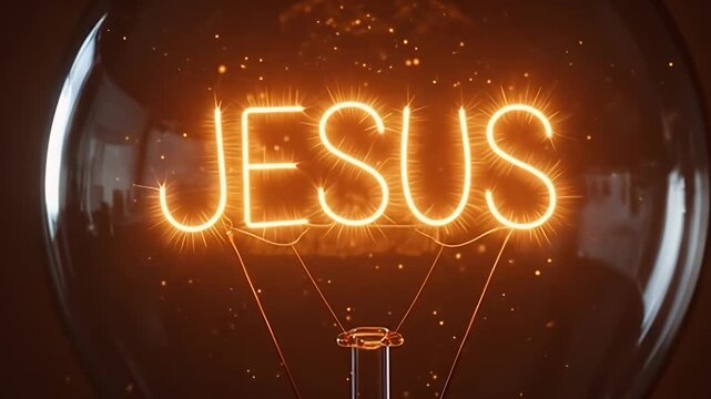 Jesus Name Glowing Inside Light Bulb Concept.