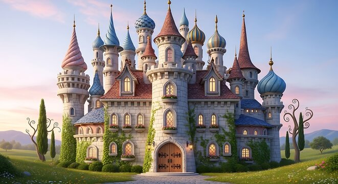 Enchanting Castle Amidst Lush Greenery - A Whimsical Architectural Fantasy.