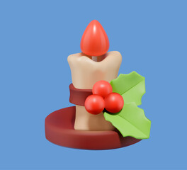 Candle with holly 3D vector icon