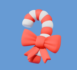 Candy cane with bow 3D vector icon