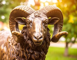 Bronze ram statue close-up