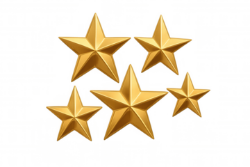 Five gold stars representing ranking, success, quality, award, and premium review on transparent background