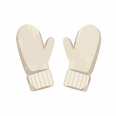 Flat Illustration Pair of Knitted Mittens Winter Warm Handwear Icon