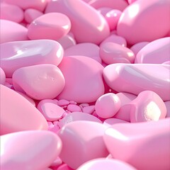 Close-up of many smooth, pastel pink stones