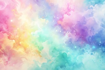 Dreamy Rainbow Cloudscape with Watercolor Texture and Pastel Colors
