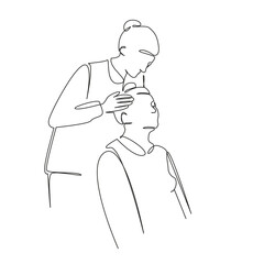 One continuous single drawing line art flat doodle doctor, care, woman, lifestyle, relaxation, head, hand, massage. Isolated image hand draw contour on a white background, hand drawn, not AI