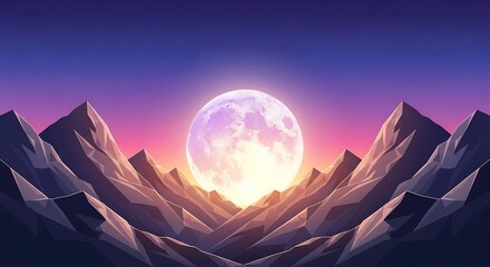 Full Moon Rising Over Majestic Mountains at Sunset.