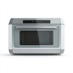 Fototapeta premium A modern white and silver countertop convection oven with a digital display isolated on white