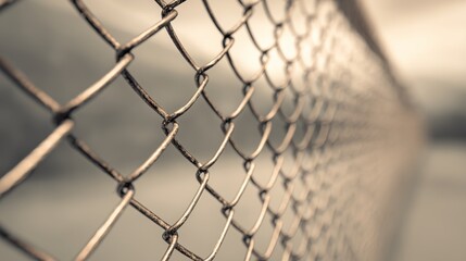 Fototapeta premium Closeup of metal chain link fence with shallow depth of field
