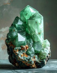 Green crystal cluster on stone