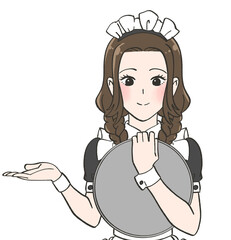 メイドカフェへ案内する女の子のイラスト