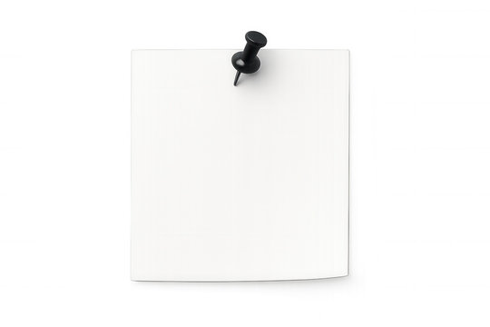 Blank white paper note pinned with a black thumbtack, holding a message or reminder, transparent background - Powered by Adobe