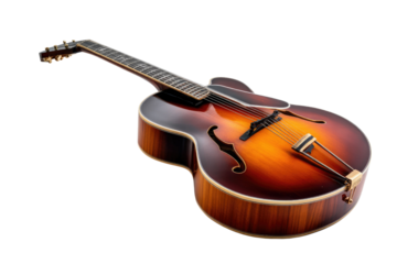 A beautiful sunburst archtop guitar with f-holes and a floating bridge, showcasing its elegant craftsmanship and warm wood tones. background removed