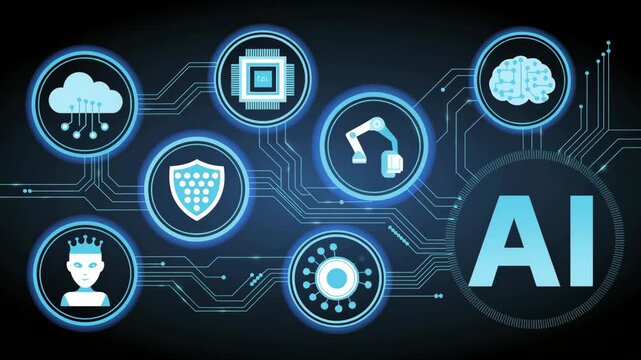 AI Technological Innovations: An illustrative and futuristic portrayal of artificial intelligence concepts, seamlessly integrated across a digital interface, presenting cutting-edge advancements.