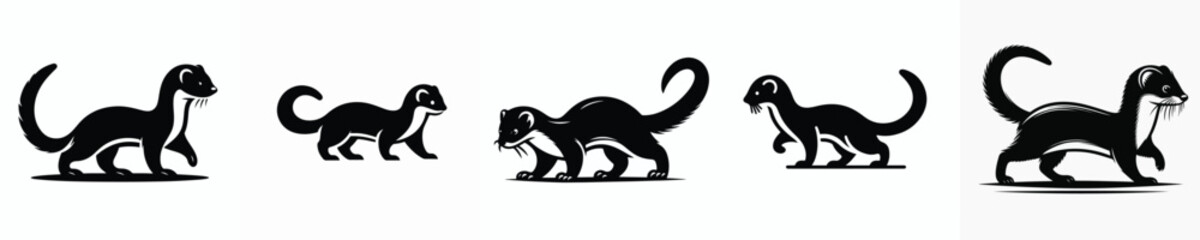 vector black and white silhouette of a ferret