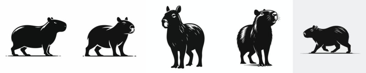 vector black and white silhouette of a capybara