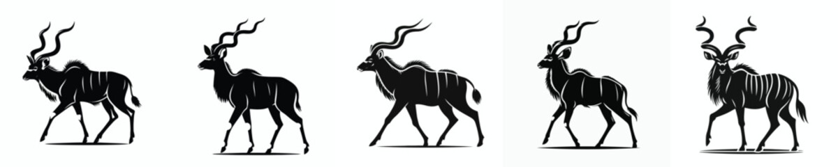 vector black and white silhouette of a kudu
