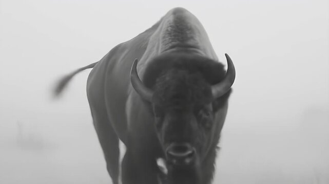 Majestic Bison Roaming in a Misty Wilderness.