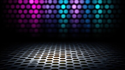 Reflective Surface with Colorful Lights and Circular Pattern