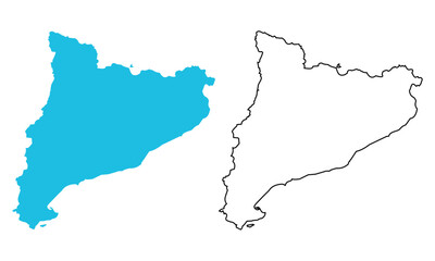 map of Catalonia autonomous community of Spain. Map with detailed outlines and blue silhouettes