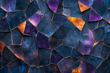 Abstract mosaic texture with deep blue purple and orange geometric shapes