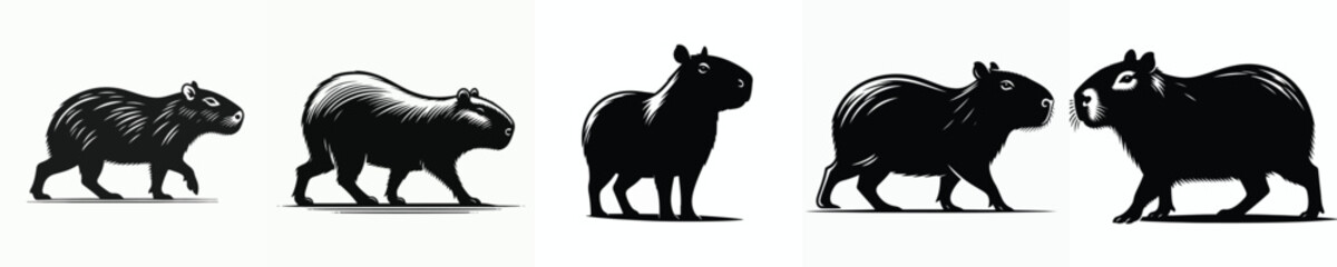 vector black and white silhouette of a capybara