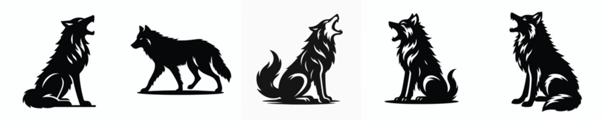 vector black and white silhouette of a wolf