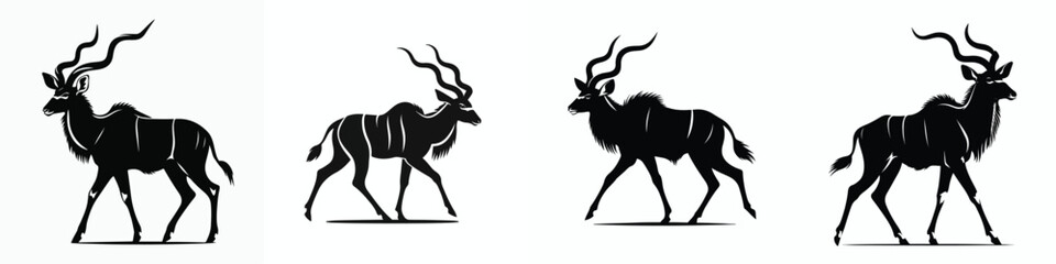 vector black and white silhouette of a kudu